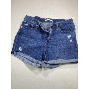 Women's Levi's Mid Length Denim Shorts Cuffed Distressed Ripped Sz 31 Waist Blue